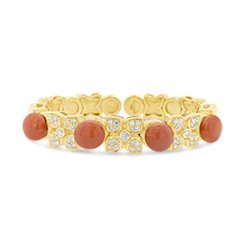 Thick Gold Bangles-Coral & Diamond Bangle Bracelet