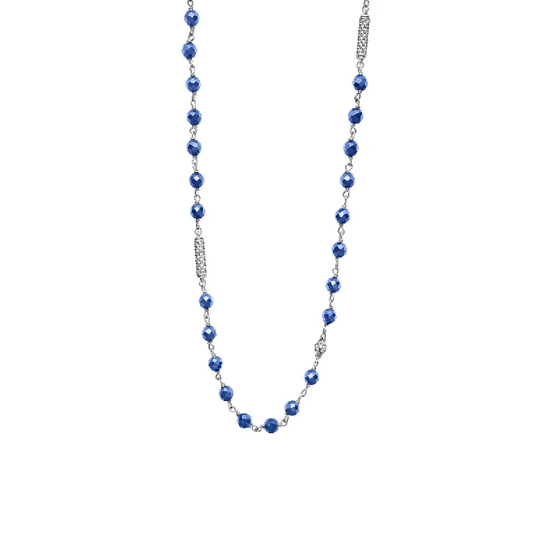 Long Silver Necklaces-34-Inch Ceramic Beaded 9 Station Chain Necklace