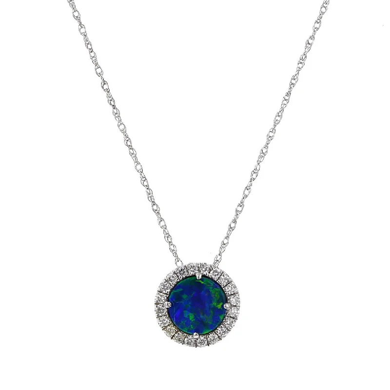 Nature-inspired Necklaces-Australian Opal Doublet and Diamond Halo Necklace