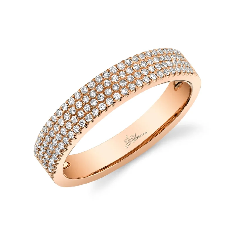 Flower Rings-14K Rose Gold Four Row Diamond Pave Band