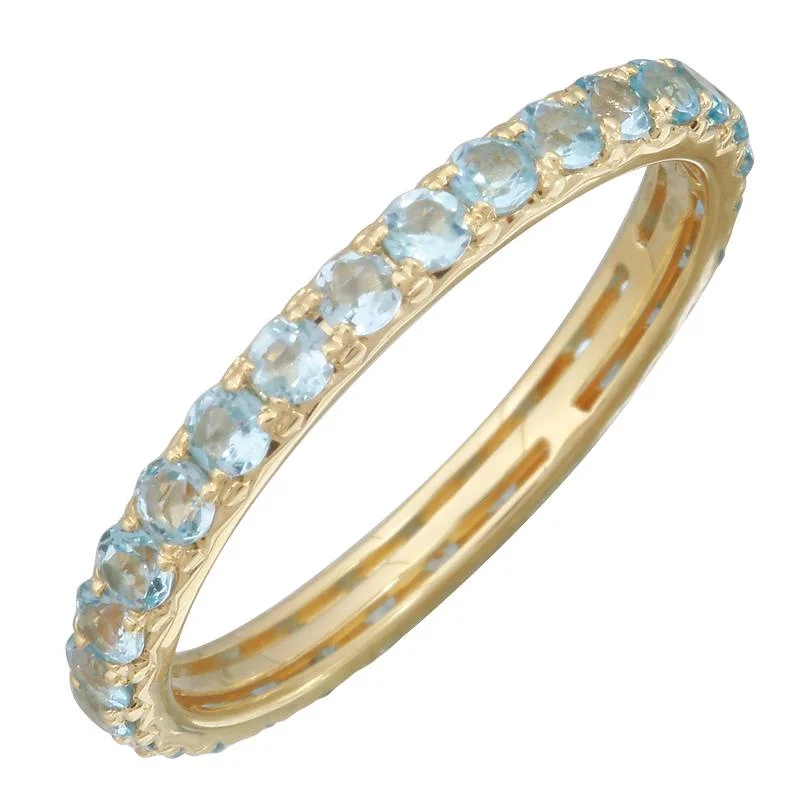 Gold and Diamond Rings-14k Yellow Gold Blue Topaz Eternity Band