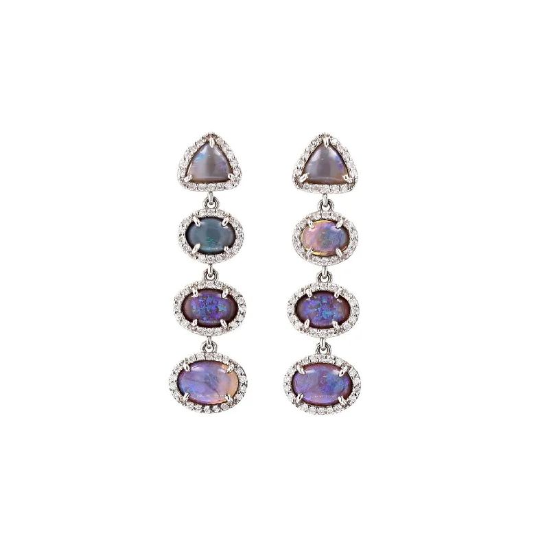 Crystal Stud Drop Earrings-Australian Opal Four Stone Dangle Earrings SE000066