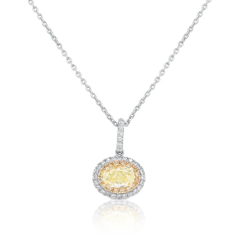 Luxe Silver Necklaces-14K Two Tone Fancy Yellow Diamond Halo Necklace