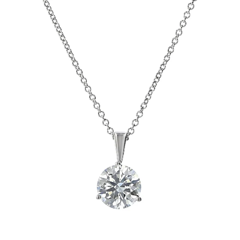 Designer Pendant Necklaces-18K White Gold Diamond Solitaire Pendant Necklace