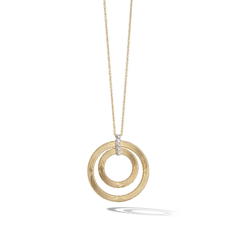 Natural Stone Necklaces-18K Yellow Gold and Diamond Double Circle Long Necklace