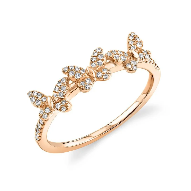 Silver Rings-14K Rose Gold Diamond Triple Butterfly Ring