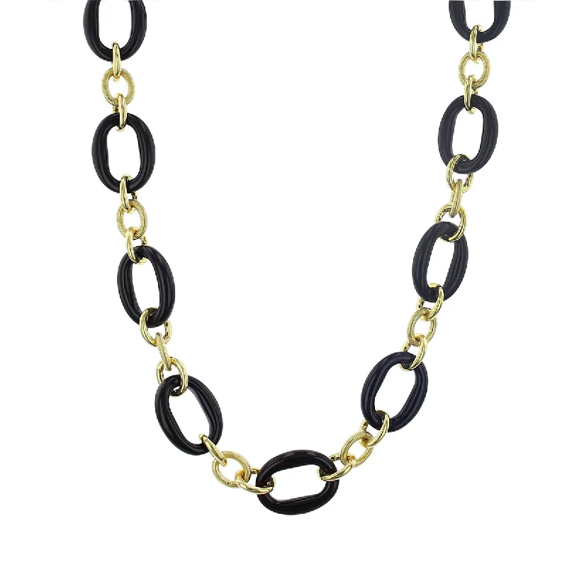 Bohemian Necklaces-18K Yellow Gold and Black Onyx Link Necklace