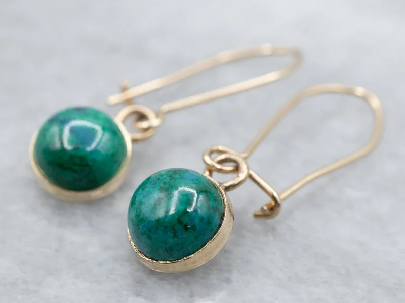 Boho Earrings-Yellow Gold Chrysocolla Drop Earrings