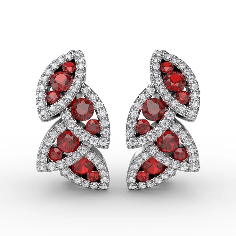 Edgy Earrings-Glam Galore Ruby and Diamond Leaf Earrings ER1597R