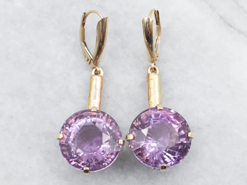 Rose Gold Stud Earrings-Large Amethyst Gemstone Drop Earrings