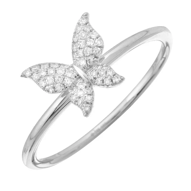 Fine Diamond Rings-14K White Gold Diamond Butterfly Ring