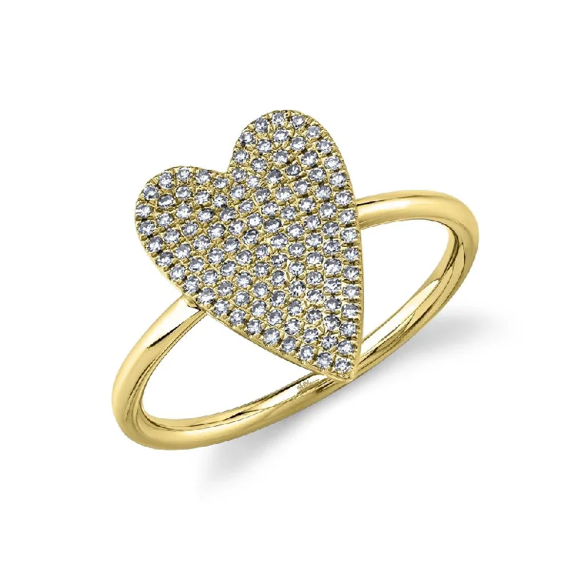 Women's Wedding Ring Sets-14K Yellow Gold Diamond Pave Medium Heart Ring