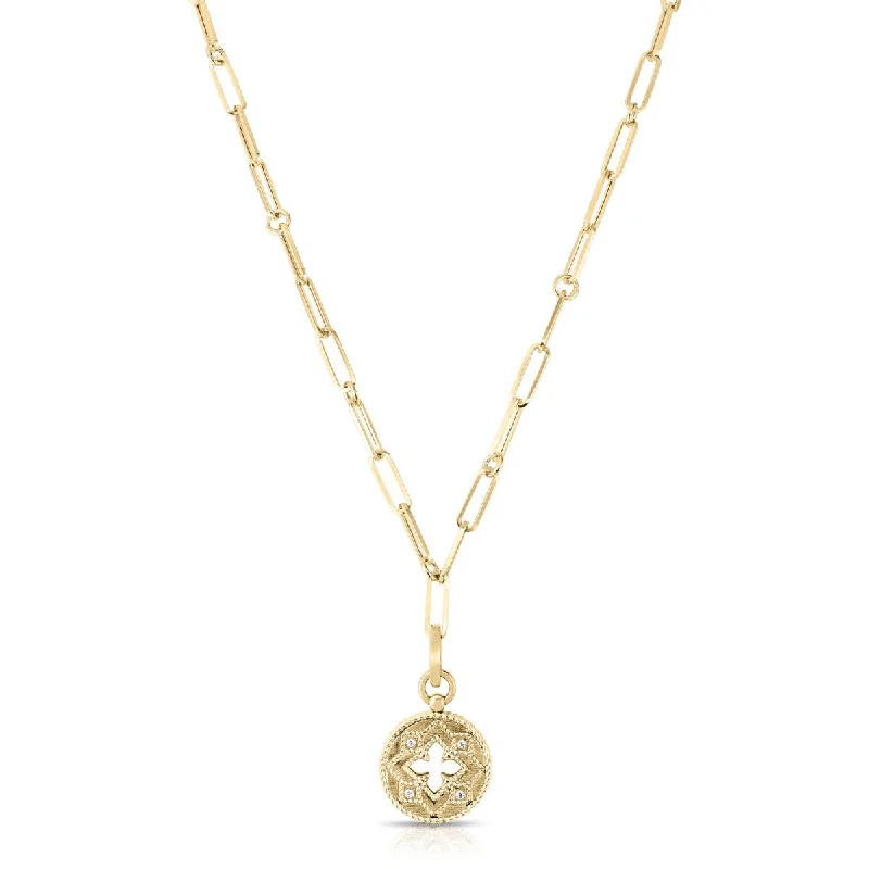 Classic Silver Necklaces-18K Yellow Gold Venetian Princess Medallion Necklace