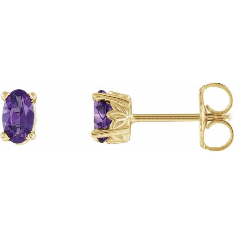 Cute Drop Earrings-14K Yellow Natural Amethyst Earrings