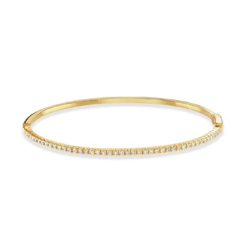 Handcrafted Bangles-0.59ct Claw Set Round Brilliant Cut Diamond 18ct Yellow Gold Hinged Bangle