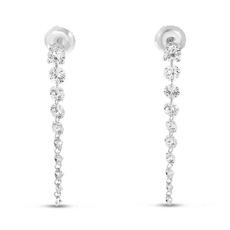 3D Earrings-14K White Gold Dashing Diamond Stud with 10 Pierced Diamond Dangle Earrings E10349W