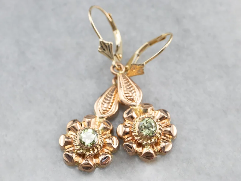 Artistic Earrings-Rose Gold Mali Garnet Flower Drop Earrings