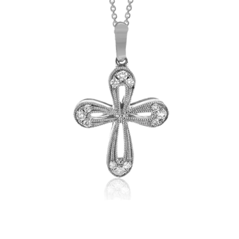 Mixed Metal Necklaces-14K White Gold 0.09 CT Diamond Cross Pendant