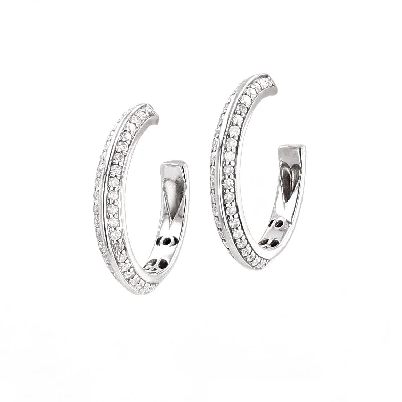 Nature Drop Earrings-Knife Edge Silver & Diamond Hoop with Gallery Earrings - 22mm  E0000650