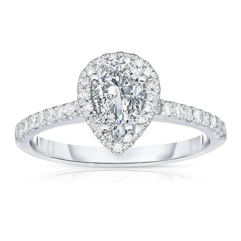 Wedding Ring Customization-Platinum Pear Shaped Diamond Engagement Ring with Diamond Halo