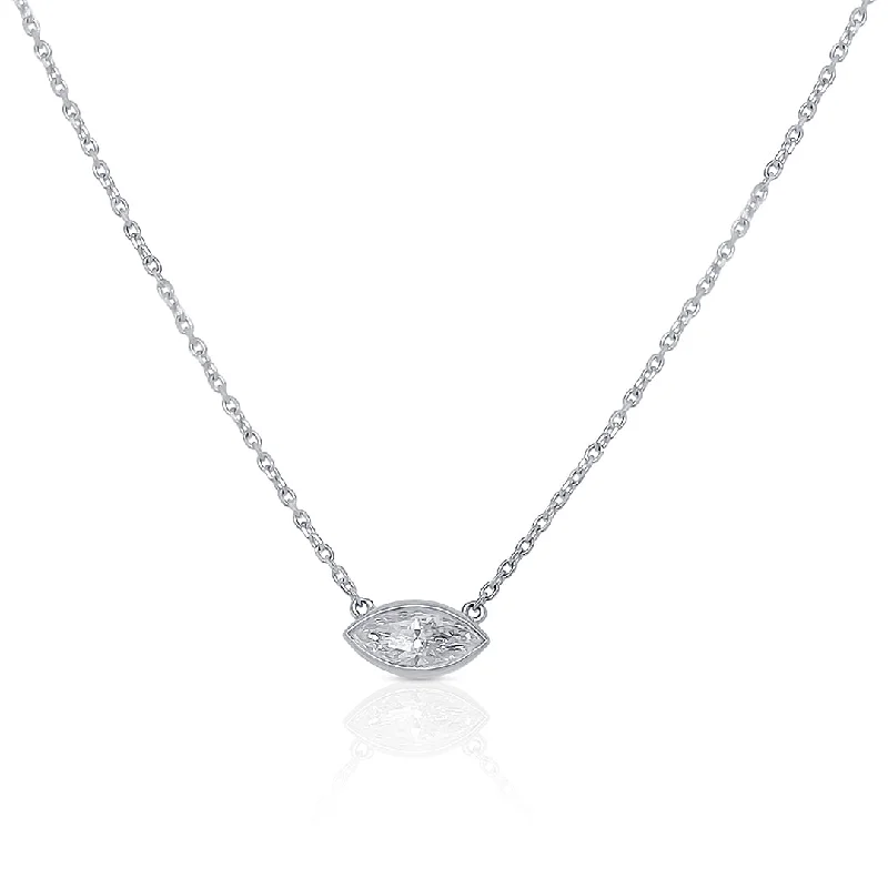 Bridal Necklaces-0.50 CT Marquise Diamond Solitaire Bezel-Set 14K White Gold Necklace