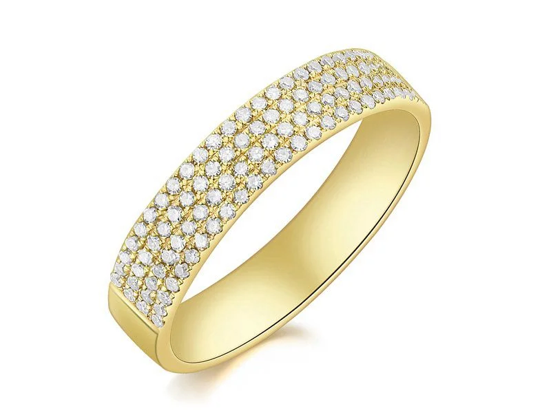 Twisted Engagement Rings-14K Yellow Gold Diamond 4 Row Pave Ring