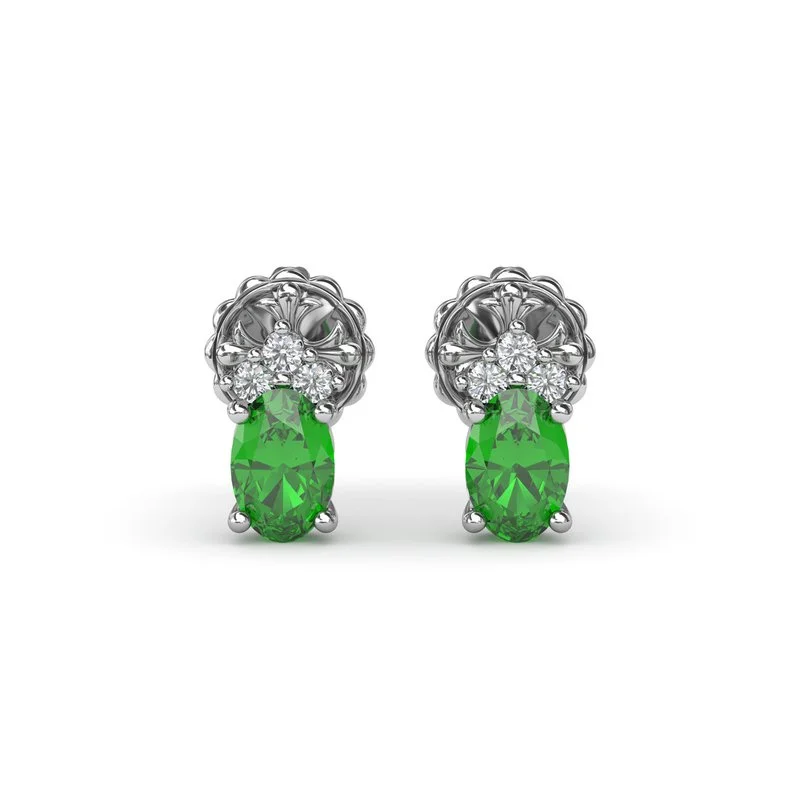 Heart Stud Earrings-Oval Emerald and Diamond Stud Earrings ER1857E