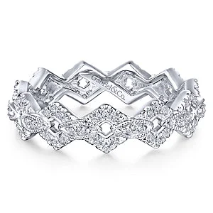 Designer Diamond Rings-14K White Gold Diamond Fashion Stackable Eternity Band