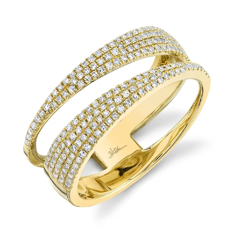 Designer Wedding Bands Sets-14K Yellow Gold Diamond Pave Split Shank Ring