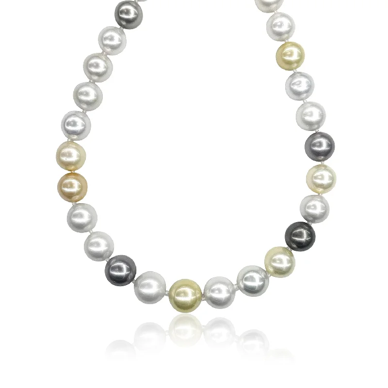 Religious Necklaces-Graduated Natural Multi-Color South Sea Pearl Necklace 18K Yellow Gold