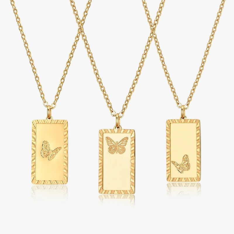 Mother of Pearl Necklaces-Butterfly Trio Necklace in Gold (Not A Set)