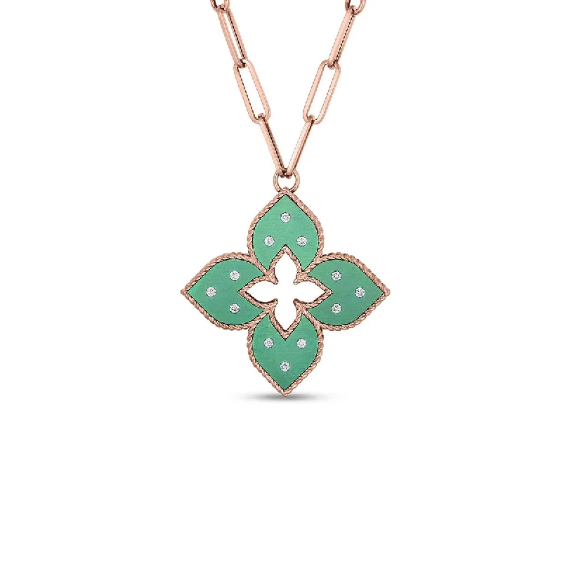 Family Tree Necklaces-18K Rose Gold Green Titanium Diamond Necklace