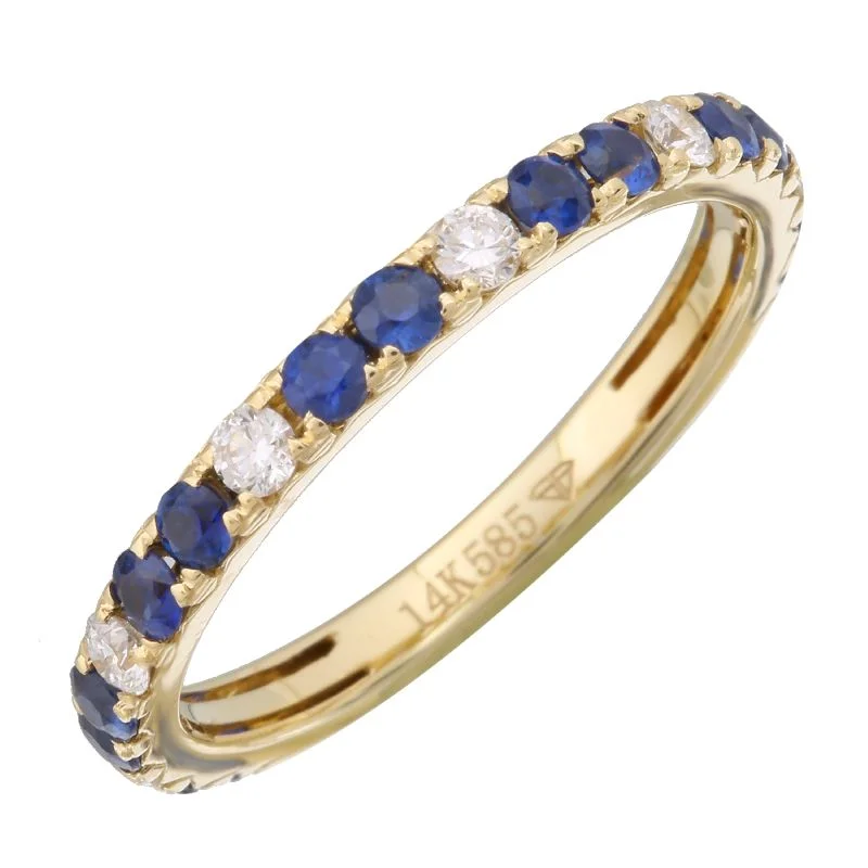 Classic Engagement Rings-14K Yellow Gold Diamond & Blue Sapphire Band