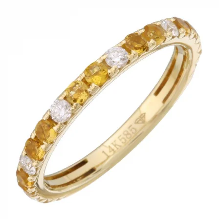 Unique Wedding Bands-14K Yellow Gold Diamond + Citrine Band