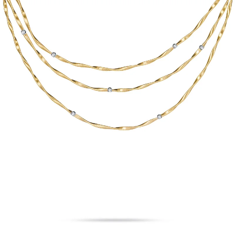 Large Gold Necklaces-18K Yellow Gold Mini and Diamond Three Strand Collar Necklace