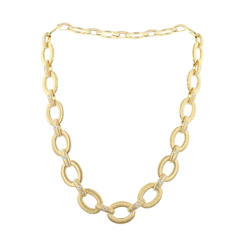 Layered Necklaces-18K Yellow Gold Diamond Accent Oval Link Necklace