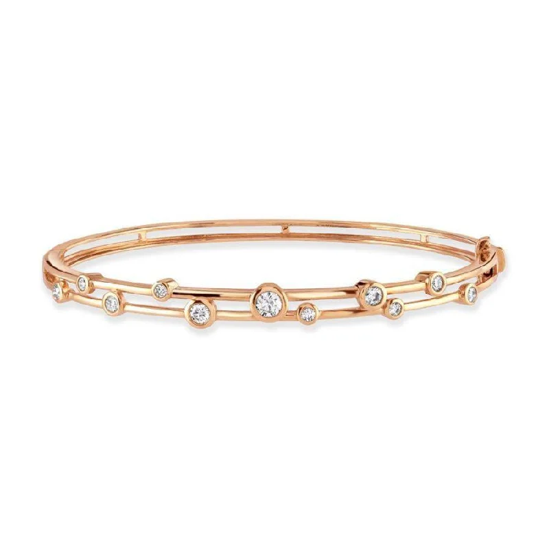 Geometric Bangles-0.65ct Round Brilliant Cut Diamond Bubble 18ct Rose Gold Hinged Bangle