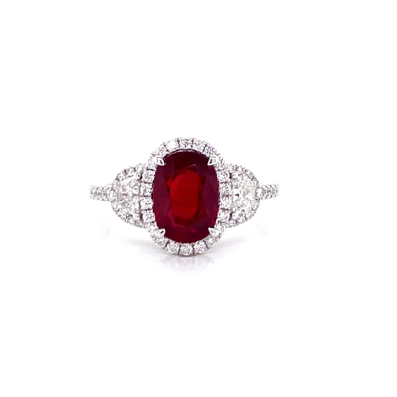 Geometric Engagement Rings-Platinum Diamond + Oval Ruby Ring