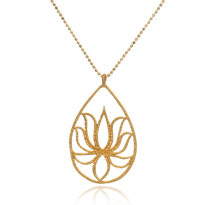 Sparkling Necklaces-Teardrop Lotus Gold Necklace