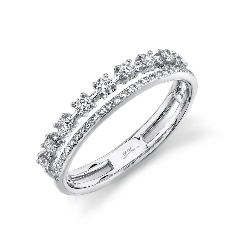 Silver Rings with Diamonds-14K White Gold Diamond Double Band