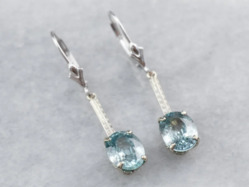 Chain Earrings-Etched Bar Drop Blue Zircon Earrings