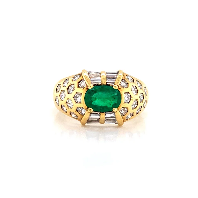 Colored Stone Rings-18K Yellow Gold Diamond + Emerald Ring