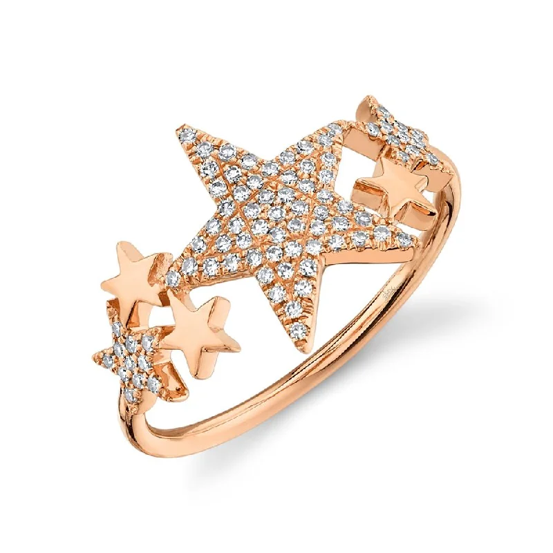 Platinum Rings-14K Rose Gold Diamond Star Constellation Ring