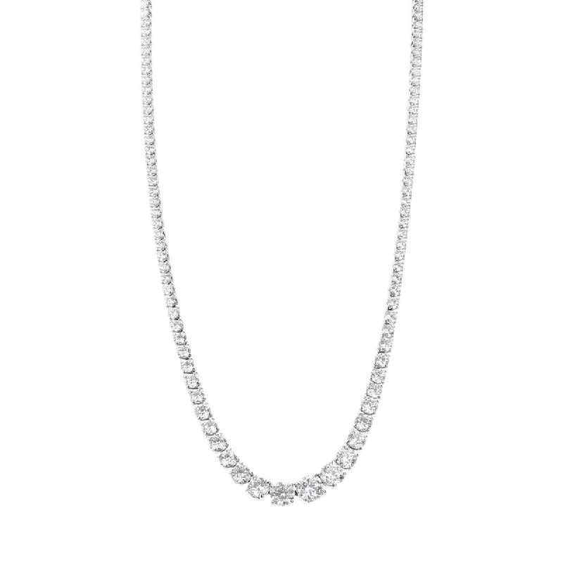 Bridal Pendant Necklaces-18K White Gold Cento Diamond Riviera Necklace