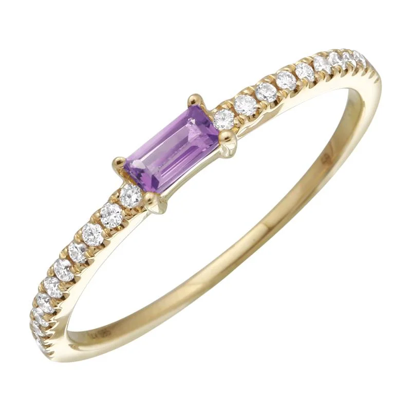 Solitaire Diamond Rings-14K Yellow Gold Amethyst Diamond Stacking Ring