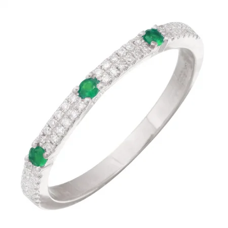 Vintage Engagement Rings Sets-14K White Gold Diamond + Green Gemstone Ring