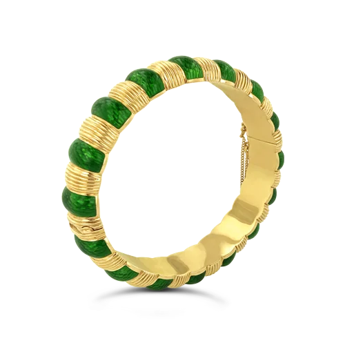 Beaded Wedding Bangles-Tiffany Gold & Green Enamel Estate Bangle Bracelet