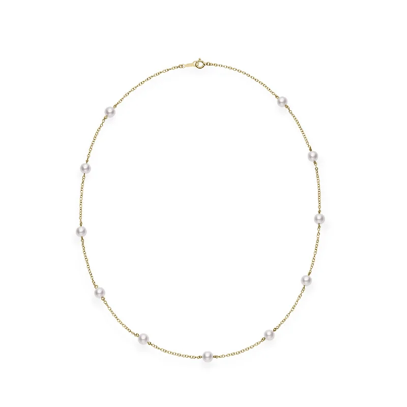 Double Pendant Necklaces-Akoya Cultured Pearl Station Necklace