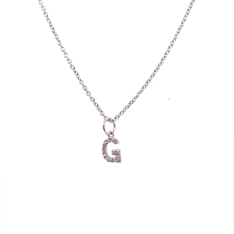 Custom Gold Necklaces-0.05 Carat Diamond Initial "G" Necklace 14K White Gold