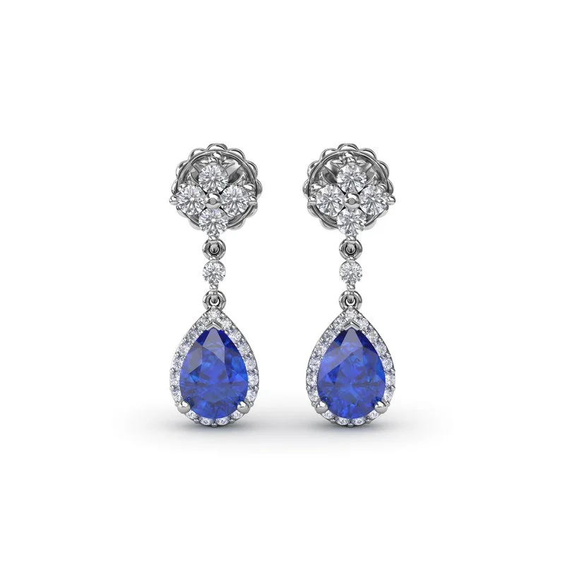 Minimal Hoop Earrings-Sapphire and Diamond Teardrop Dangle Earrings ER1882S